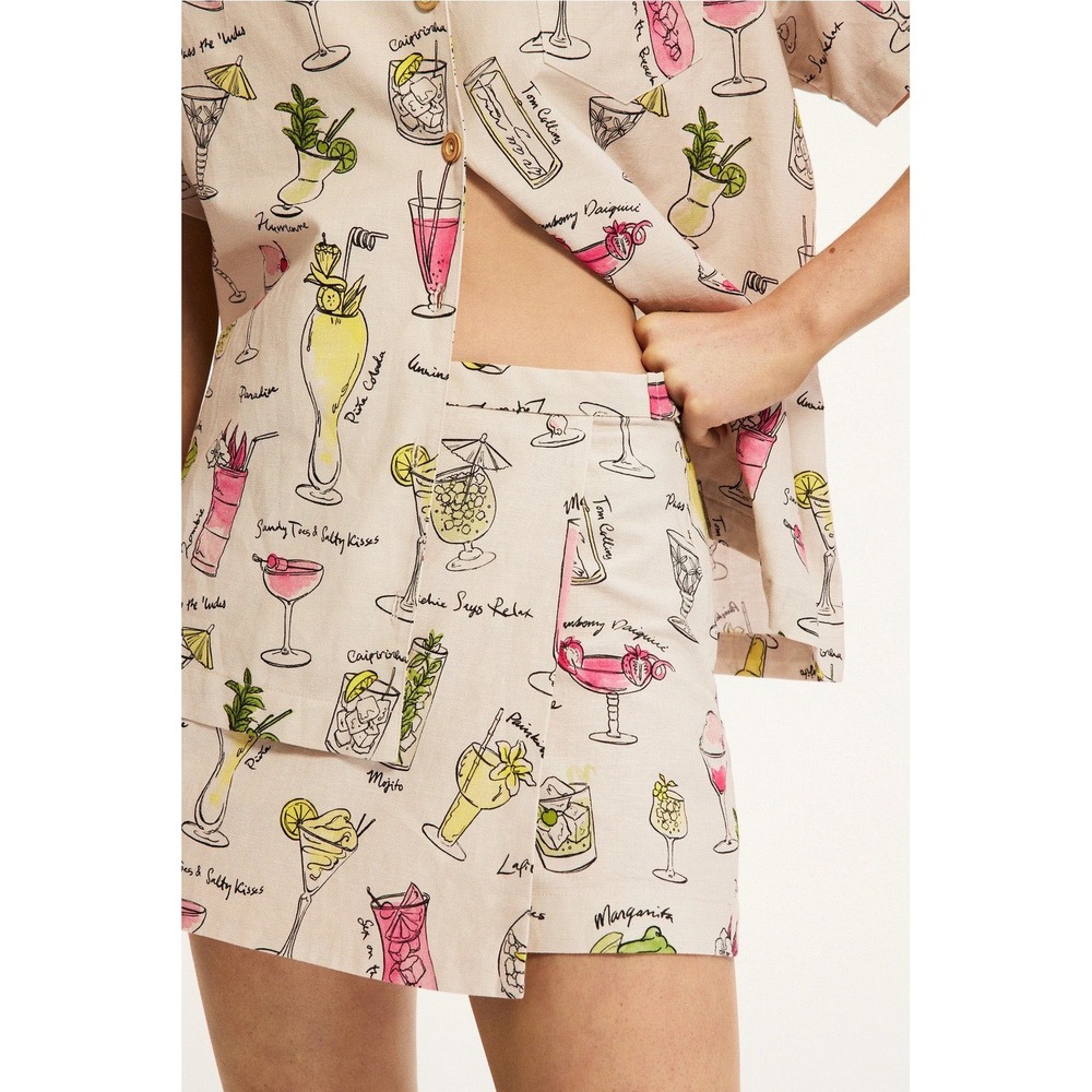 Rachel Antonoff Cocktail Print Skort Women Size 2 Linen Blend Tropical Drink